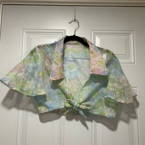 Thrifted cropped see-through blouse